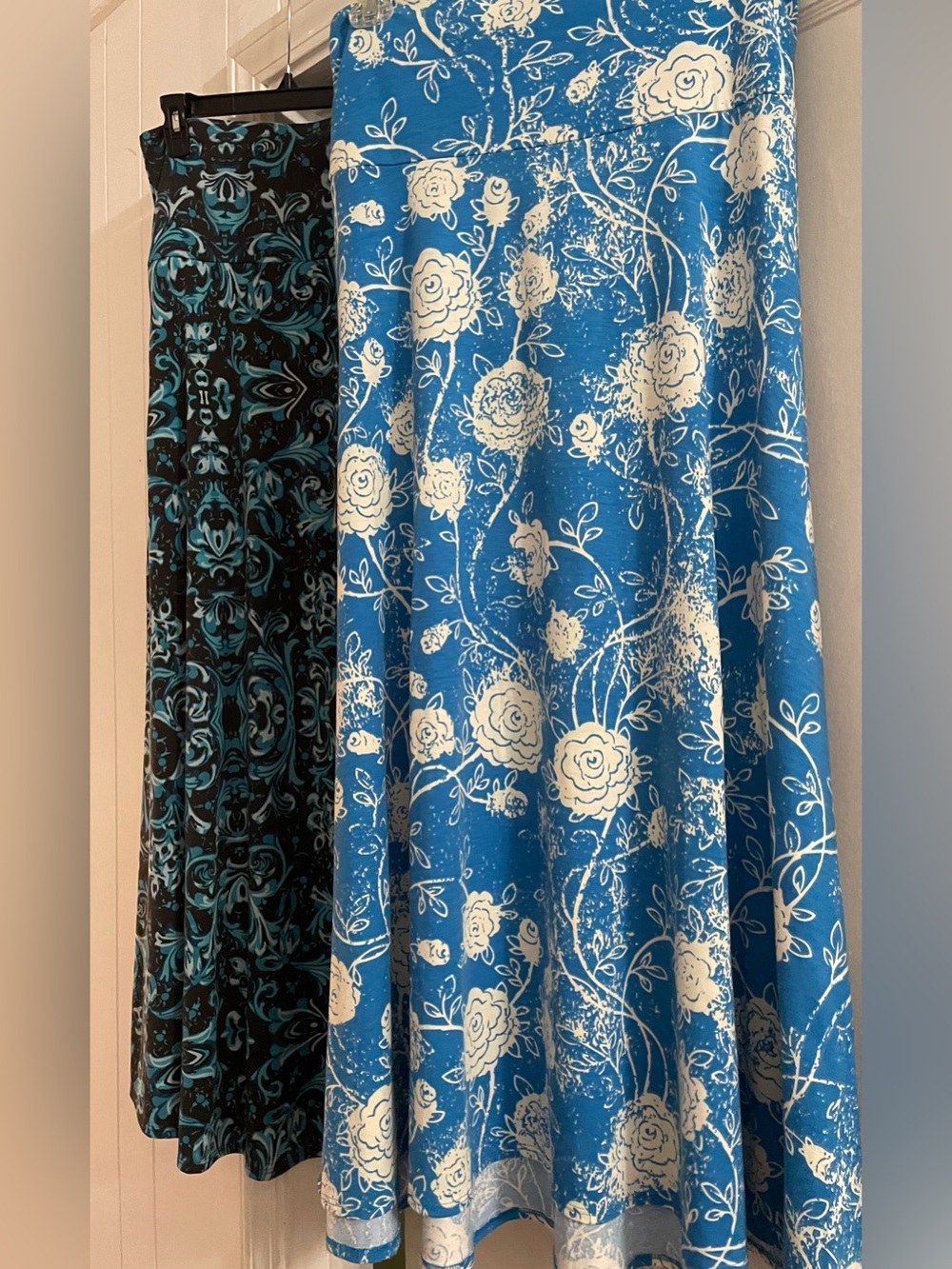 Set of 2 LuLaRoe Maxi Skirts  Black w/ Turquoise and Teal Floral Print - Large